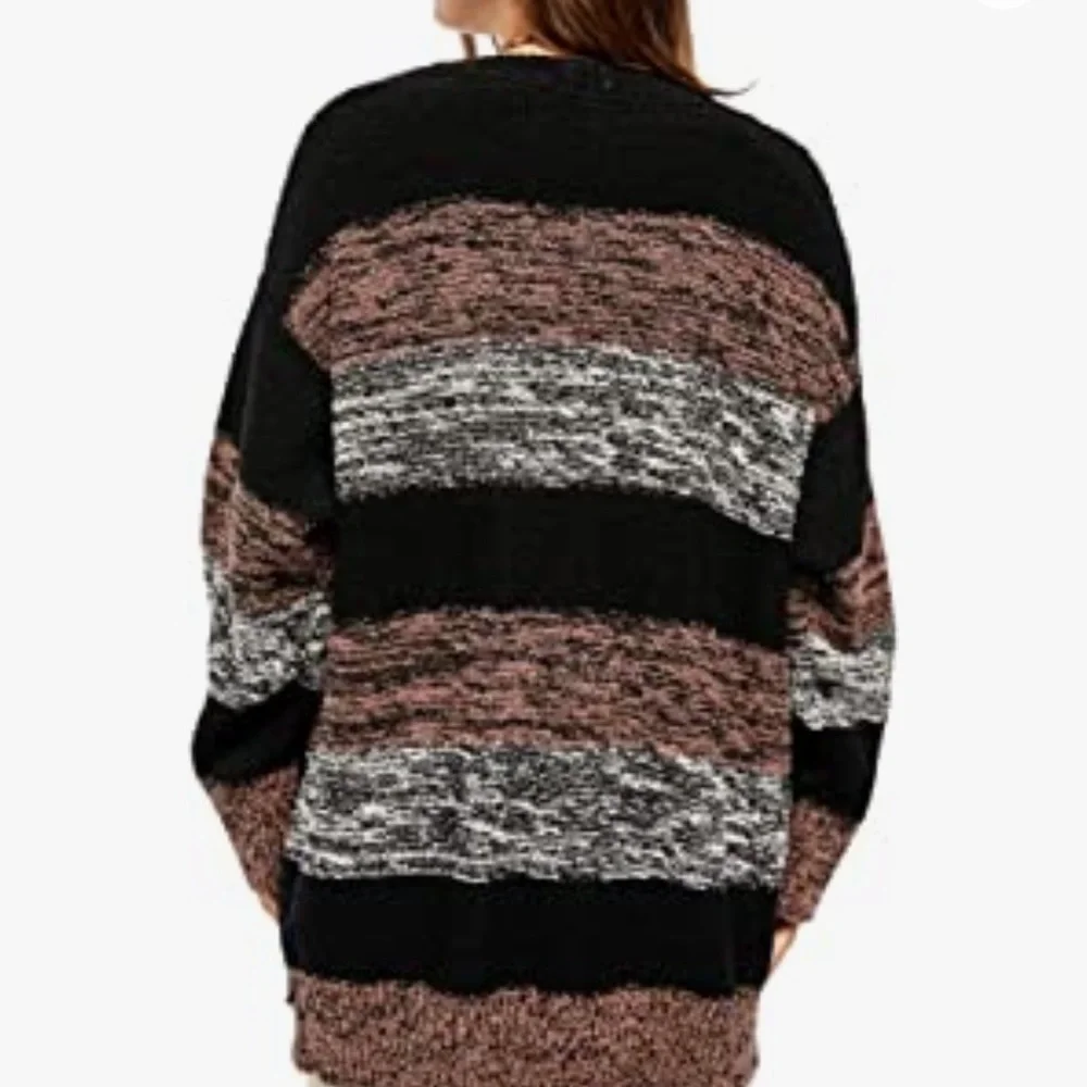 FREE PEOPLE SOUTHPORT BEACH WIDE STRIPE CARDIGAN BLACK COMBO SMALL MEDIUM